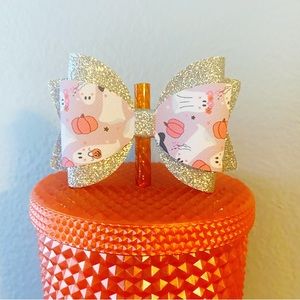 Ghosts Bow Straw Topper, Ghost and Pumpkin Bow - fits Starbucks tumbler